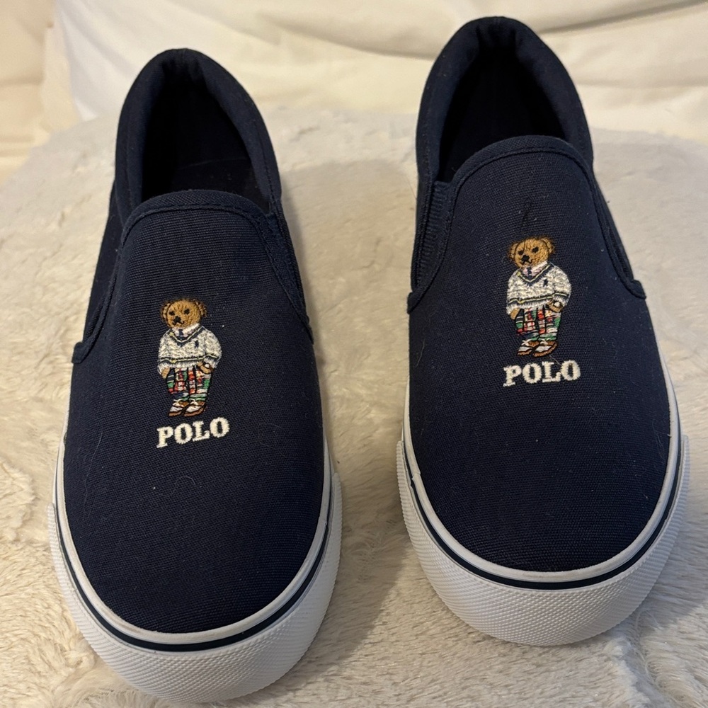 Polo Ralph Lauren Bear Navy Slip-On Sneakers Boys‎ Size 3.5